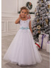 White Beaded Lace Tulle Flower Girl Dress Cheap Girl Dress